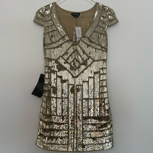 Gold Sequin Mini Shift Dress Bebe - Picture 2 of 7